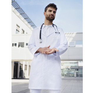 MEN´S MEDICAL AND LAB COAT WITH LAPEL COLLAR AND CONCEALED BUTTON PLACKET